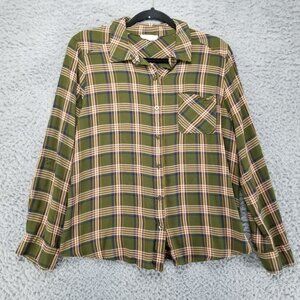 Day to Day Shirt Womens Large Green Plaid Button Up Long Sleeve